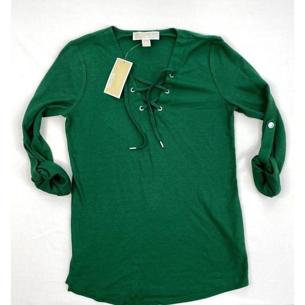 Michael Kors Tunic Top XS Green Soft Waffle-Knit